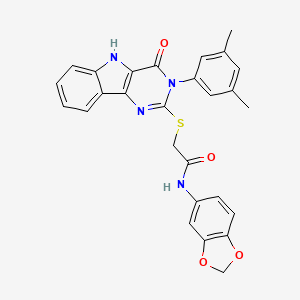 molecular formula C27H22N4O4S B2550664 N-(1,3-benzodioxol-5-yl)-2-[[3-(3,5-dimethylphenyl)-4-oxo-5H-pyrimido[5,4-b]indol-2-yl]sulfanyl]acetamide CAS No. 536705-60-9