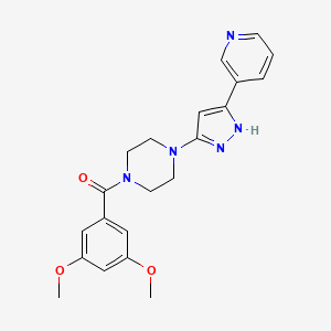 molecular formula C21H23N5O3 B2550676 (3,5-dimethoxyphenyl)(4-(3-(pyridin-3-yl)-1H-pyrazol-5-yl)piperazin-1-yl)methanone CAS No. 1455461-65-0