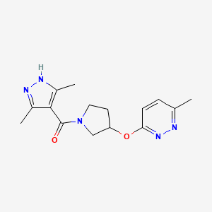molecular formula C15H19N5O2 B2550689 (3,5-dimethyl-1H-pyrazol-4-yl)(3-((6-methylpyridazin-3-yl)oxy)pyrrolidin-1-yl)methanone CAS No. 2034201-30-2