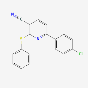 molecular formula C18H11ClN2S B2550695 6-(4-Chlorophenyl)-2-(phenylsulfanyl)nicotinonitrile CAS No. 252059-06-6
