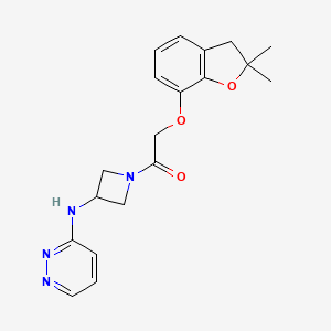 molecular formula C19H22N4O3 B2550697 2-[(2,2-二甲基-2,3-二氢-1-苯并呋喃-7-基)氧基]-1-{3-[(吡啶嗪-3-基)氨基]氮杂环丁-1-基}乙烷-1-酮 CAS No. 2097917-92-3