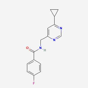 molecular formula C15H14FN3O B2550699 N-[(6-cyclopropylpyrimidin-4-yl)méthyl]-4-fluorobenzamide CAS No. 2195878-69-2