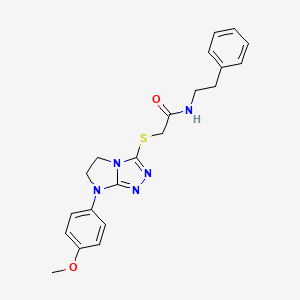molecular formula C21H23N5O2S B2550702 2-((7-(4-methoxyphenyl)-6,7-dihydro-5H-imidazo[2,1-c][1,2,4]triazol-3-yl)thio)-N-phenethylacetamide CAS No. 921537-41-9