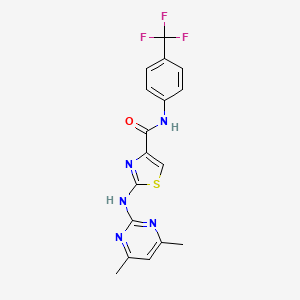 molecular formula C17H14F3N5OS B2550724 2-((4,6-dimethylpyrimidin-2-yl)amino)-N-(4-(trifluoromethyl)phenyl)thiazole-4-carboxamide CAS No. 1396794-34-5