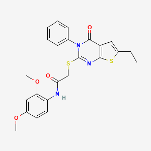 molecular formula C24H23N3O4S2 B2550728 N-(2,4-dimethoxyphenyl)-2-(6-ethyl-4-oxo-3-phenylthieno[2,3-d]pyrimidin-2-yl)sulfanylacetamide CAS No. 780788-05-8