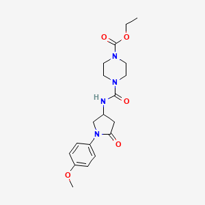 molecular formula C19H26N4O5 B2550731 Ethyl 4-((1-(4-methoxyphenyl)-5-oxopyrrolidin-3-yl)carbamoyl)piperazine-1-carboxylate CAS No. 894026-07-4