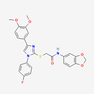 N-(1,3-benzodioxol-5-yl)-2-[4-(3,4-dimethoxyphenyl)-1-(4-fluorophenyl)imidazol-2-yl]sulfanylacetamide
