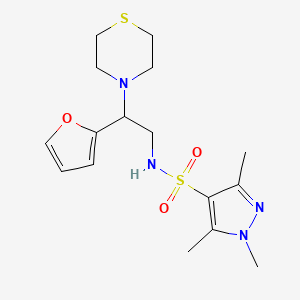 N-(2-(furan-2-yl)-2-thiomorpholinoethyl)-1,3,5-trimethyl-1H-pyrazole-4-sulfonamide