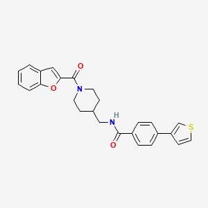 molecular formula C26H24N2O3S B2550760 N-((1-(benzofuran-2-carbonyl)piperidin-4-yl)methyl)-4-(thiophen-3-yl)benzamide CAS No. 2034539-07-4