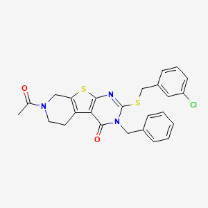 molecular formula C25H22ClN3O2S2 B2550762 7-acetyl-3-benzyl-2-((3-chlorobenzyl)thio)-5,6,7,8-tetrahydropyrido[4',3':4,5]thieno[2,3-d]pyrimidin-4(3H)-one CAS No. 946270-09-3