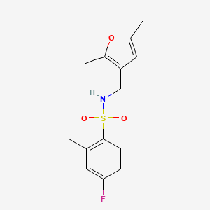 molecular formula C14H16FNO3S B2550789 N-((2,5-二甲基呋喃-3-基)甲基)-4-氟-2-甲苯磺酰胺 CAS No. 1351622-44-0