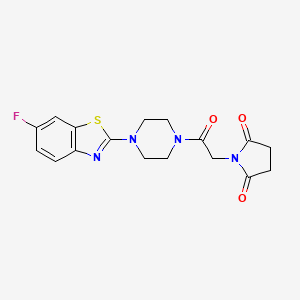 molecular formula C17H17FN4O3S B2550791 1-(2-(4-(6-Fluorobenzo[d]thiazol-2-yl)piperazin-1-yl)-2-oxoethyl)pyrrolidine-2,5-dione CAS No. 897472-30-9
