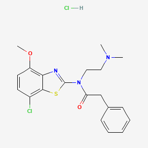 molecular formula C20H23Cl2N3O2S B2550817 N-(7-chloro-4-methoxybenzo[d]thiazol-2-yl)-N-(2-(dimethylamino)ethyl)-2-phenylacetamide hydrochloride CAS No. 1215329-20-6