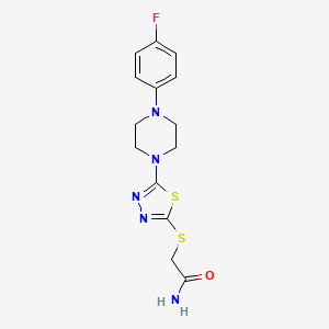 molecular formula C14H16FN5OS2 B2550829 2-((5-(4-(4-Fluorophenyl)piperazin-1-yl)-1,3,4-thiadiazol-2-yl)thio)acetamide CAS No. 1105251-90-8
