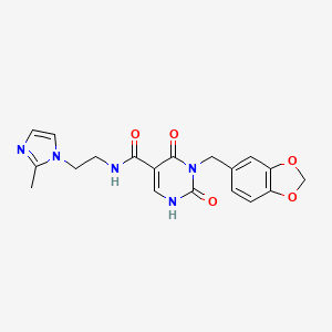 molecular formula C19H19N5O5 B2550834 3-(benzo[d][1,3]dioxol-5-ylmethyl)-N-(2-(2-methyl-1H-imidazol-1-yl)ethyl)-2,4-dioxo-1,2,3,4-tetrahydropyrimidine-5-carboxamide CAS No. 1396790-54-7