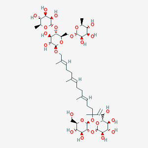 molecular formula C50H84O25 B2550838 (2R,3R,4R,5R,6S)-2-[[(2R,3S,4R,5R,6R)-6-[(2E,6E,10E)-14-[(2S,3R,4S,5S,6R)-4,5-dihydroxy-6-(hydroxymethyl)-3-[(2S,3R,4S,5S,6R)-3,4,5-trihydroxy-6-(hydroxymethyl)oxan-2-yl]oxyoxan-2-yl]oxy-2,6,10,14-tetramethylhexadeca-2,6,10,15-tetraenoxy]-4,5-dihydroxy-3-[(2S,3R,4R,5R,6S)-3,4,5-trihydroxy-6-methyloxan-2-yl]oxyoxan-2-yl]methoxy]-6-methyloxane-3,4,5-triol CAS No. 914306-69-7