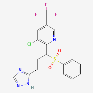 molecular formula C17H14ClF3N4O2S B2550843 3-chloro-2-[1-(phenylsulfonyl)-3-(1H-1,2,4-triazol-3-yl)propyl]-5-(trifluoromethyl)pyridine CAS No. 338420-82-9