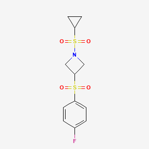 molecular formula C12H14FNO4S2 B2550850 1-(Cyclopropylsulfonyl)-3-((4-fluorophenyl)sulfonyl)azetidine CAS No. 1797017-27-6
