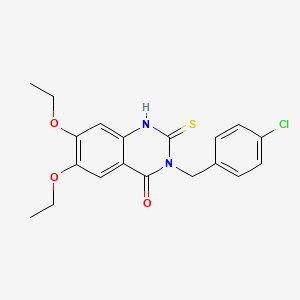 molecular formula C19H19ClN2O3S B2550853 3-(4-chlorobenzyl)-6,7-diethoxy-2-thioxo-2,3-dihydroquinazolin-4(1H)-one CAS No. 689769-67-3