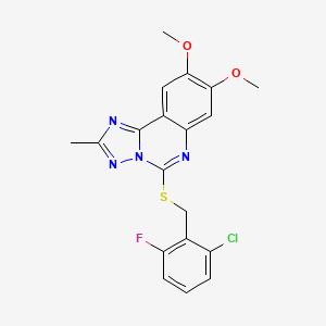 molecular formula C19H16ClFN4O2S B2550863 5-[(2-Chloro-6-fluorobenzyl)sulfanyl]-8,9-dimethoxy-2-methyl[1,2,4]triazolo[1,5-c]quinazoline CAS No. 860611-08-1