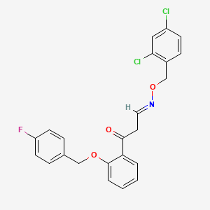 molecular formula C23H18Cl2FNO3 B2550865 3-{2-[(4-fluorobenzyl)oxy]phenyl}-3-oxopropanal O-(2,4-dichlorobenzyl)oxime CAS No. 551931-28-3