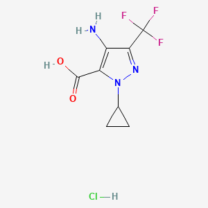 molecular formula C8H9ClF3N3O2 B2550870 4-氨基-2-环丙基-5-(三氟甲基)吡唑-3-羧酸;盐酸盐 CAS No. 2378503-15-0