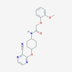 molecular formula C20H22N4O4 B2550875 N-((1r,4r)-4-((3-cyanopyrazin-2-yl)oxy)cyclohexyl)-2-(2-methoxyphenoxy)acetamide CAS No. 2034398-37-1