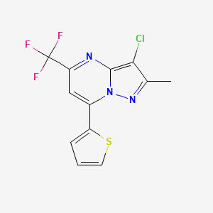 molecular formula C12H7ClF3N3S B2550879 3-Chloro-2-methyl-7-(2-thienyl)-5-(trifluoromethyl)pyrazolo[1,5-a]pyrimidine CAS No. 866143-92-2