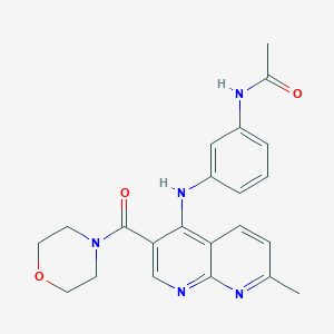 molecular formula C22H23N5O3 B2550883 N-(3-{[7-メチル-3-(モルホリン-4-カルボニル)-1,8-ナフチリジン-4-イル]アミノ}フェニル)アセトアミド CAS No. 1251676-30-8