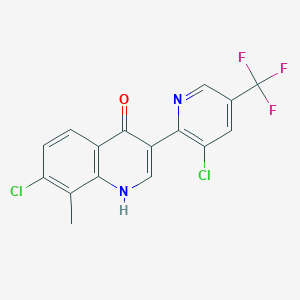 molecular formula C16H9Cl2F3N2O B2550885 7-氯-3-[3-氯-5-(三氟甲基)-2-吡啶基]-8-甲基-4(1H)-喹啉酮 CAS No. 551930-76-8