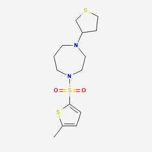 molecular formula C14H22N2O2S3 B2550905 1-((5-Methylthiophen-2-yl)sulfonyl)-4-(tetrahydrothiophen-3-yl)-1,4-diazepane CAS No. 2309551-76-4