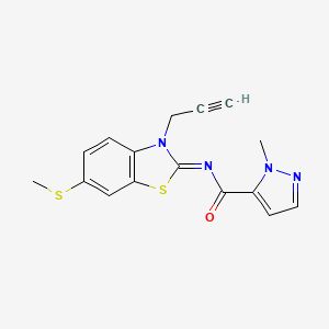 molecular formula C16H14N4OS2 B2550909 (E)-1-甲基-N-(6-(甲硫基)-3-(丙-2-炔-1-基)苯并[d]噻唑-2(3H)-亚甲基)-1H-吡唑-5-甲酰胺 CAS No. 1173301-83-1