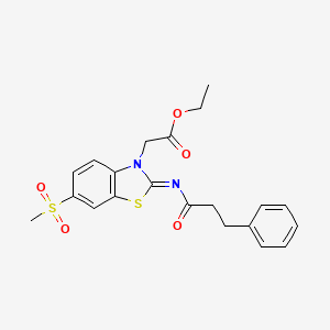 molecular formula C21H22N2O5S2 B2550927 Ethyl 2-[6-methylsulfonyl-2-(3-phenylpropanoylimino)-1,3-benzothiazol-3-yl]acetate CAS No. 865247-43-4