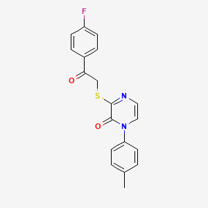 molecular formula C19H15FN2O2S B2550948 3-((2-(4-fluorophenyl)-2-oxoethyl)thio)-1-(p-tolyl)pyrazin-2(1H)-one CAS No. 941978-10-5