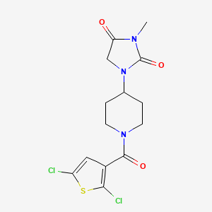 molecular formula C14H15Cl2N3O3S B2550960 1-(1-(2,5-Dichlorothiophene-3-carbonyl)piperidin-4-yl)-3-methylimidazolidine-2,4-dione CAS No. 2189497-76-3