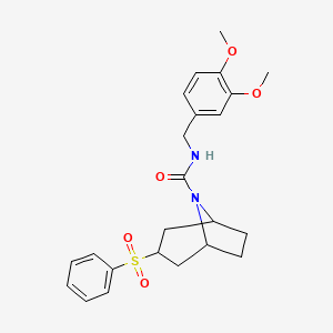 molecular formula C23H28N2O5S B2550965 (1R,5S)-N-(3,4-dimethoxybenzyl)-3-(phenylsulfonyl)-8-azabicyclo[3.2.1]octane-8-carboxamide CAS No. 1448030-97-4
