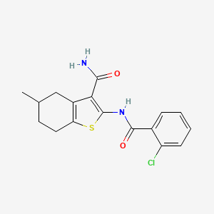 molecular formula C17H17ClN2O2S B2550966 2-(2-Chlorobenzamido)-5-methyl-4,5,6,7-tetrahydrobenzo[b]thiophene-3-carboxamide CAS No. 330190-26-6