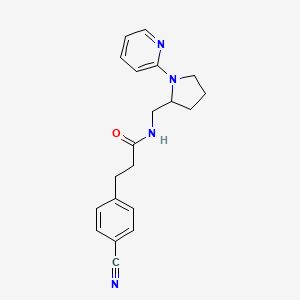 molecular formula C20H22N4O B2550989 3-(4-cyanophenyl)-N-((1-(pyridin-2-yl)pyrrolidin-2-yl)methyl)propanamide CAS No. 2034353-60-9