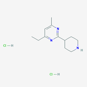 molecular formula C12H21Cl2N3 B2550998 4-乙基-6-甲基-2-哌啶-4-基嘧啶；二盐酸盐 CAS No. 2460757-25-7