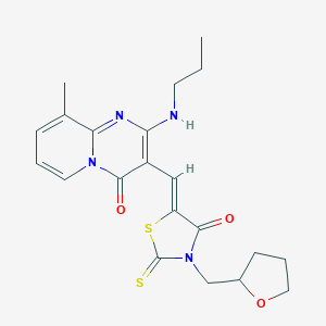 molecular formula C21H24N4O3S2 B255106 9-methyl-3-{(Z)-[4-oxo-3-(tetrahydrofuran-2-ylmethyl)-2-thioxo-1,3-thiazolidin-5-ylidene]methyl}-2-(propylamino)-4H-pyrido[1,2-a]pyrimidin-4-one 