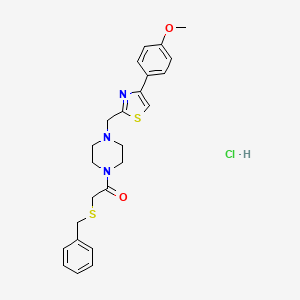 molecular formula C24H28ClN3O2S2 B2551062 2-(Benzylthio)-1-(4-((4-(4-methoxyphenyl)thiazol-2-yl)methyl)piperazin-1-yl)ethanone hydrochloride CAS No. 1216563-90-4