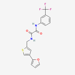 molecular formula C18H13F3N2O3S B2551067 N-[[4-(Furan-2-yl)thiophen-2-yl]methyl]-N'-[3-(trifluoromethyl)phenyl]oxamide CAS No. 2379985-53-0
