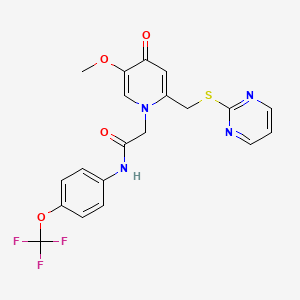 2-(5-methoxy-4-oxo-2-((pyrimidin-2-ylthio)methyl)pyridin-1(4H)-yl)-N-(4-(trifluoromethoxy)phenyl)acetamide