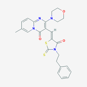 molecular formula C25H24N4O3S2 B255107 7-Methyl-2-(4-morpholinyl)-3-{(Z)-[4-oxo-3-(2-phenylethyl)-2-thioxo-1,3-thiazolidin-5-ylidene]methyl}-4H-pyrido[1,2-A]pyrimidin-4-one 