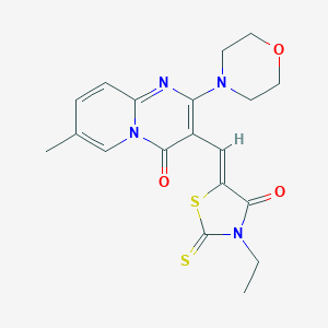 molecular formula C19H20N4O3S2 B255108 3-[(3-ethyl-4-oxo-2-thioxo-1,3-thiazolidin-5-ylidene)methyl]-7-methyl-2-(4-morpholinyl)-4H-pyrido[1,2-a]pyrimidin-4-one 