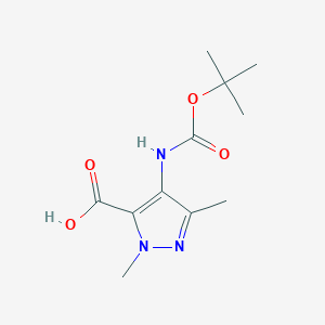 molecular formula C11H17N3O4 B2551084 2,5-Dimethyl-4-[(2-methylpropan-2-yl)oxycarbonylamino]pyrazole-3-carboxylic acid CAS No. 2287281-85-8