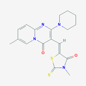molecular formula C19H20N4O2S2 B255110 7-methyl-3-[(3-methyl-4-oxo-2-thioxo-1,3-thiazolidin-5-ylidene)methyl]-2-(1-piperidinyl)-4H-pyrido[1,2-a]pyrimidin-4-one 