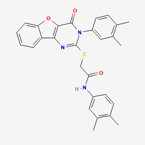 molecular formula C28H25N3O3S B2551129 N-(3,4-dimethylphenyl)-2-((3-(3,4-dimethylphenyl)-4-oxo-3,4-dihydrobenzofuro[3,2-d]pyrimidin-2-yl)thio)acetamide CAS No. 872205-81-7