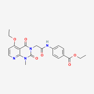 molecular formula C21H22N4O6 B2551152 ethyl 4-(2-(5-ethoxy-1-methyl-2,4-dioxo-1,2-dihydropyrido[2,3-d]pyrimidin-3(4H)-yl)acetamido)benzoate CAS No. 1005298-92-9