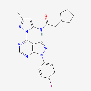 molecular formula C22H22FN7O B2551172 2-cyclopentyl-N-(1-(1-(4-fluorophenyl)-1H-pyrazolo[3,4-d]pyrimidin-4-yl)-3-methyl-1H-pyrazol-5-yl)acetamide CAS No. 1007084-37-8